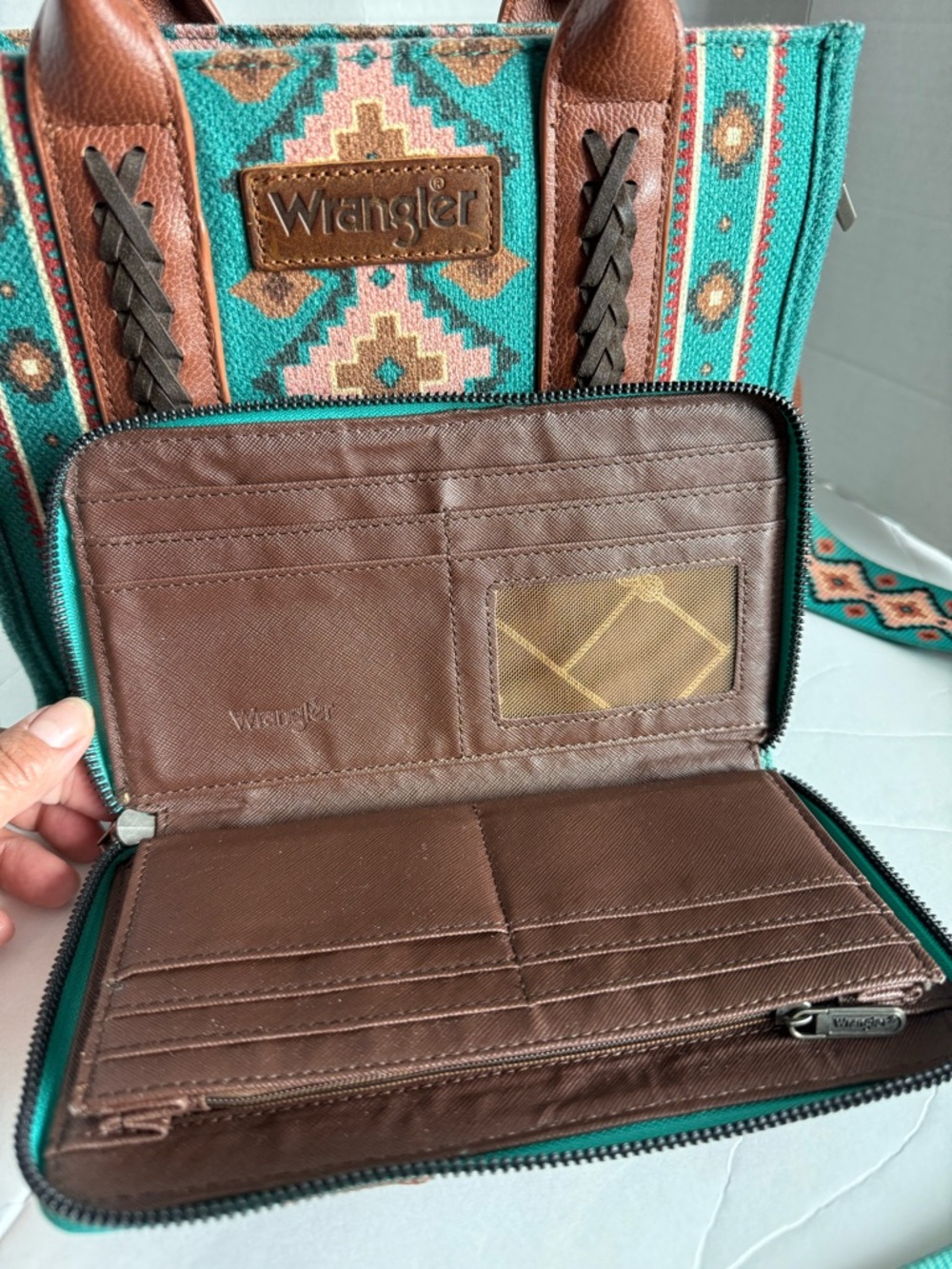 Wrangler Aztec Tote Bag for Women Boho Shoulder Purses and Handbags, Turquoise - Picture 10 of 16